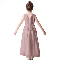 Dideyttawl Little Girls Chiffon Pageant Dress Formal Party Long Flower Girl Dresses Wedding Sleeveless Junior Bridesmaid Dress