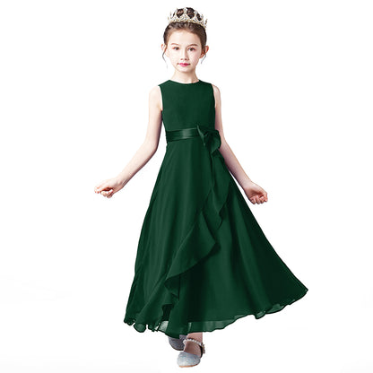 Little GirlS Long Juniors Bridesmaid Dress Wedding Flower Girls Formal Party Pageant Dresses Chiffon Sleeveless Maxi Dress