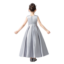 Dideyttawl Grey Flower Girl Dress Satin Sleeveless Pleated Ball Gown
