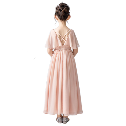 V-Neck Flower Girl Dresses Little Girl Bridesmaid Dress Chiffon Princess Party Dress Sleeveless