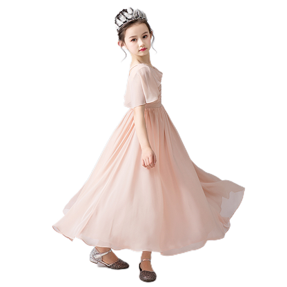V-Neck Flower Girl Dresses Little Girl Bridesmaid Dress Chiffon Princess Party Dress Sleeveless