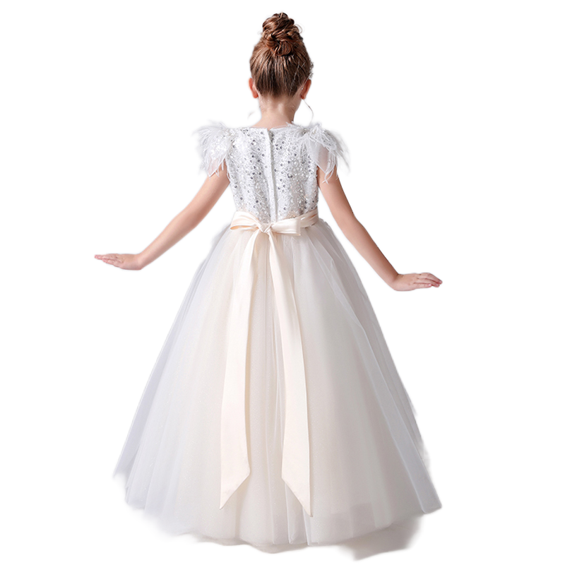 Little Girls Sequin Pageant Dresses White Birthday Ball Gown For Girls Tulle Fancy Party Dresses