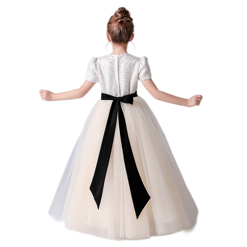 Girls First Communion Dresses V-Neck Champagne Formal Dresses For Junior Sequin Birthday Party Dresses Floor Length