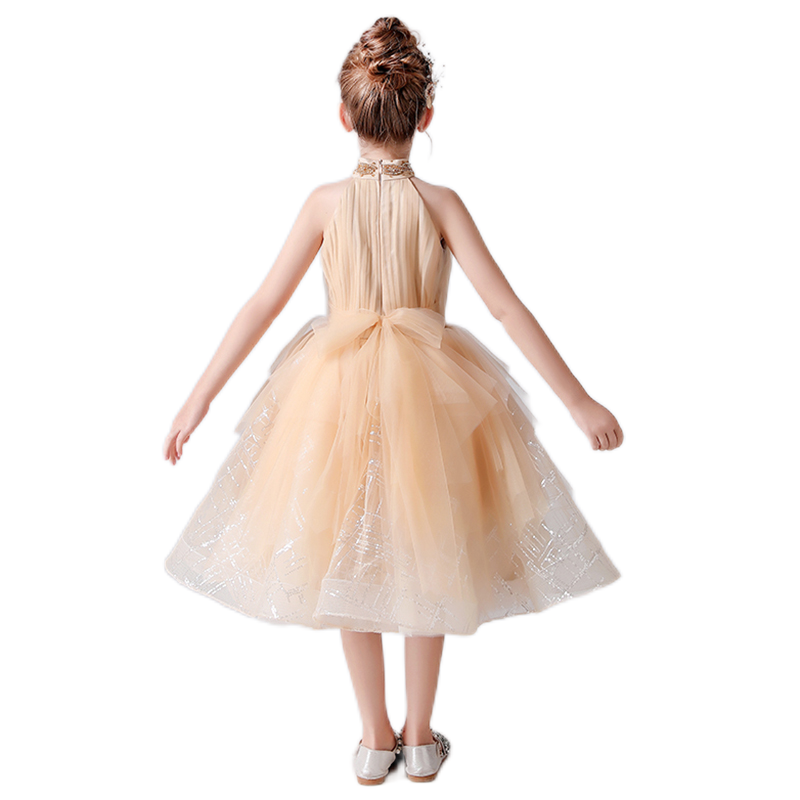 Gold Flower Girl Dress Junior Brithday Party Dresses Tulle Pageant Dress For Girls Off The Shoulder