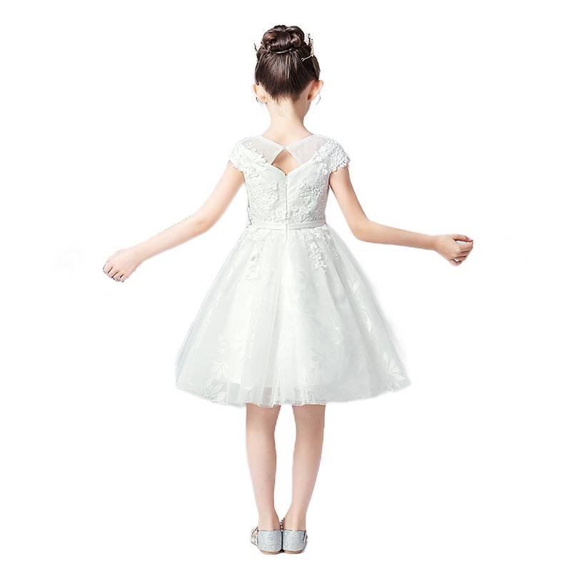 V-Neck Flower Girl Dresses White Lace Appliques Bridesmaid Dress For Wedding Girls Birthday Party Dress
