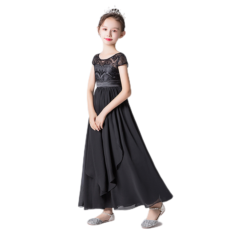 Special Occasion Dresses For Girls Black Lace Formal Dresses Junior Chiffon Ball Gown Full Length