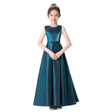teen girl dresses Junior Dark Blue Formal Dresses Pageant Dresses For Teen Girls Satin Evening Long Gown Sleeveless, Dark Blue / 6