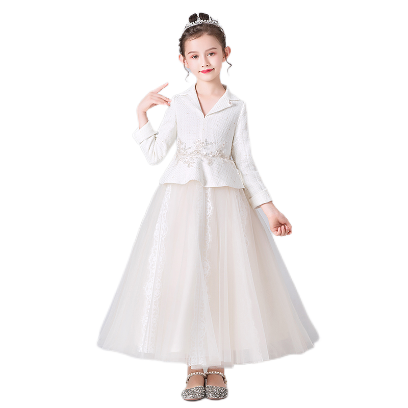 Junior Bridesmaid Dresses For Wedding Ivory Birthday Party Dress For Teens Tulle Puffy Dresses Long Sleeve