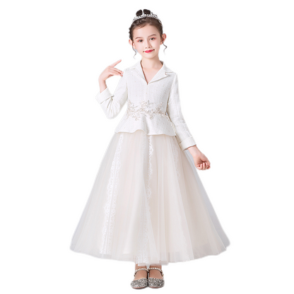 Junior Bridesmaid Dresses For Wedding Ivory Birthday Party Dress For Teens Tulle Puffy Dresses Long Sleeve