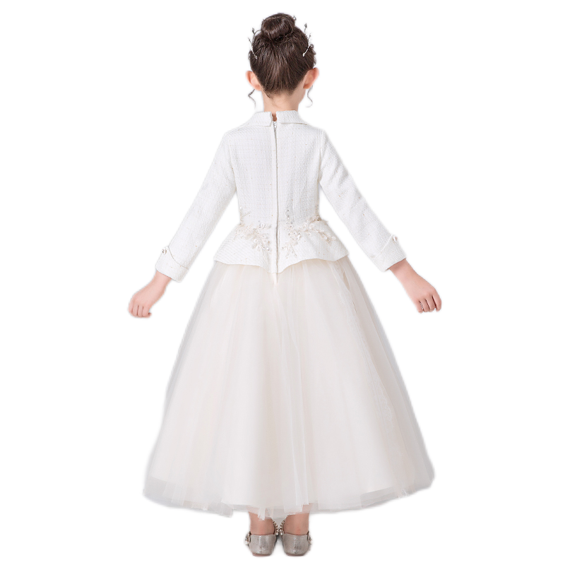 Junior Bridesmaid Dresses For Wedding Ivory Birthday Party Dress For Teens Tulle Puffy Dresses Long Sleeve