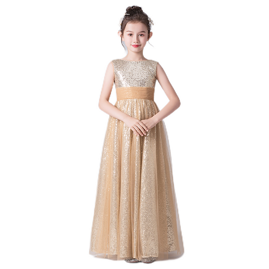 Gold Junior Bridesmaid Dress Sequin Pagaent Dresses For Teens Flower Girl Dress Sleeveless