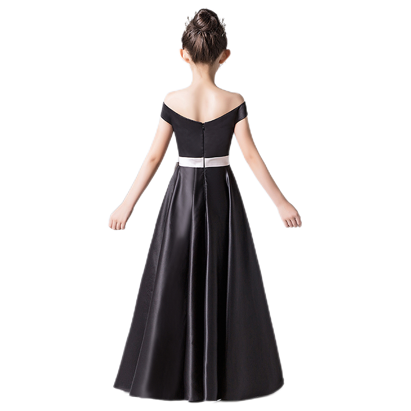 Girls Black Formal Dresses Satin Special Occasion Dresses For Teens Evenning Dress Floor Length
