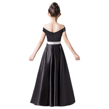 Girls Black Formal Dresses Satin Special Occasion Dresses For Teens Evenning Dress Floor Length