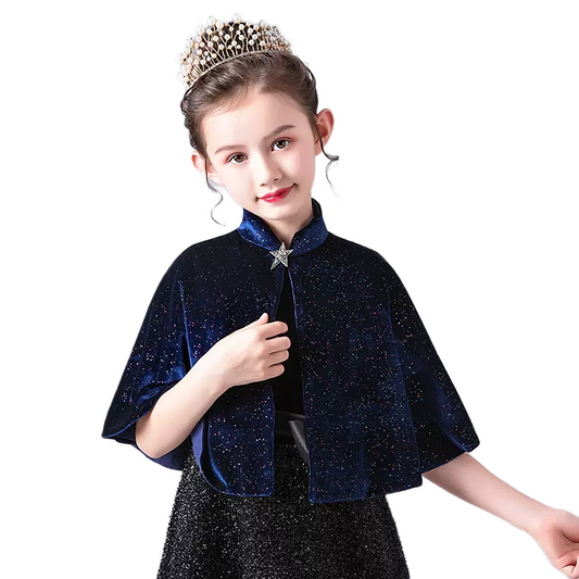 Little Girls Navy Blue Velvet Cape Princess Coat