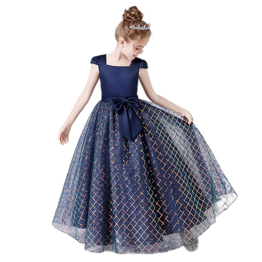 Junior Pageant Dress Navy Birthday Party Gown Square Neck Elegant Special Occasion Dresses
