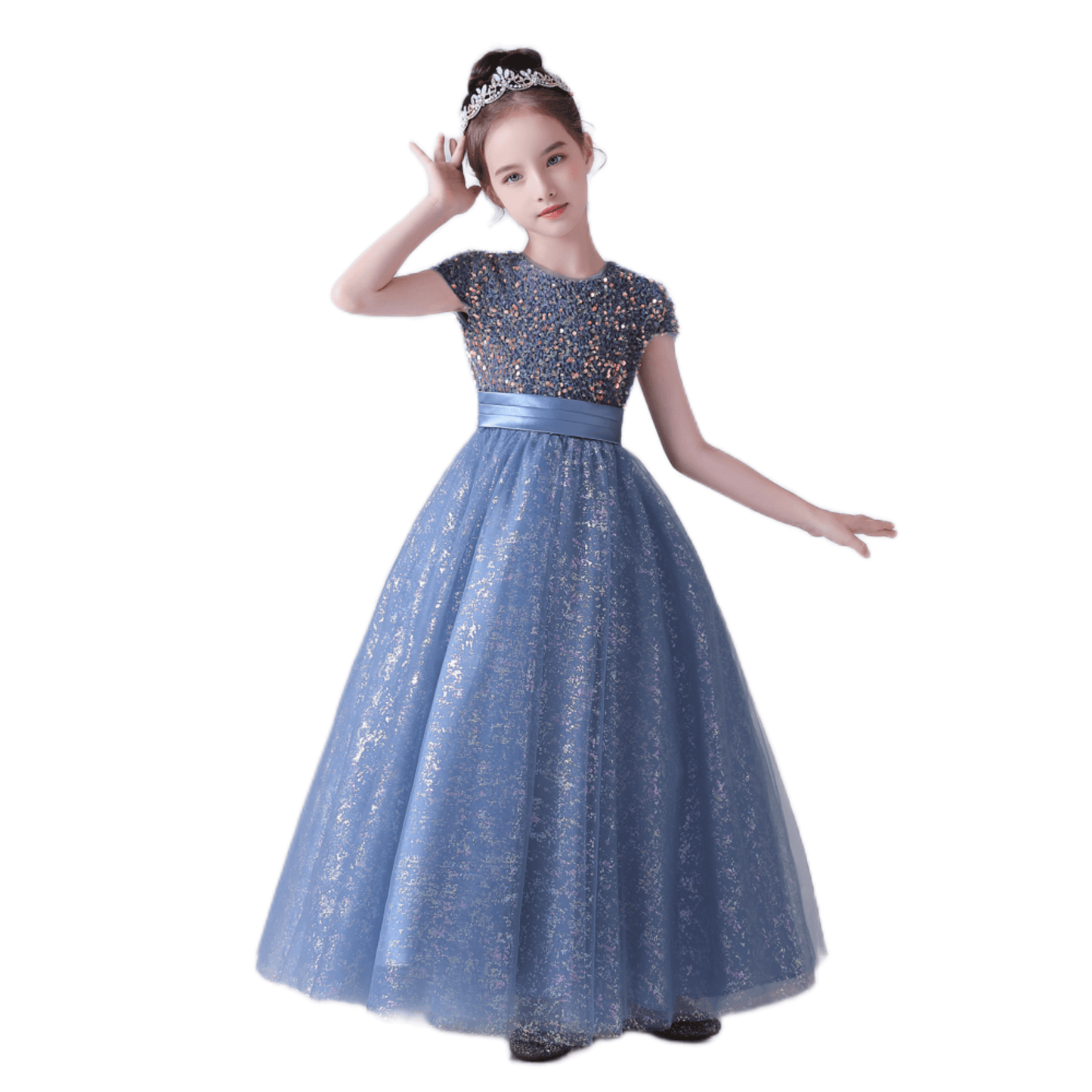 Flower Girl Dresses For Wedding Bridesmaid Sequins Tulle Puffy Skirt Girls Birthday Party Gown Floor Length