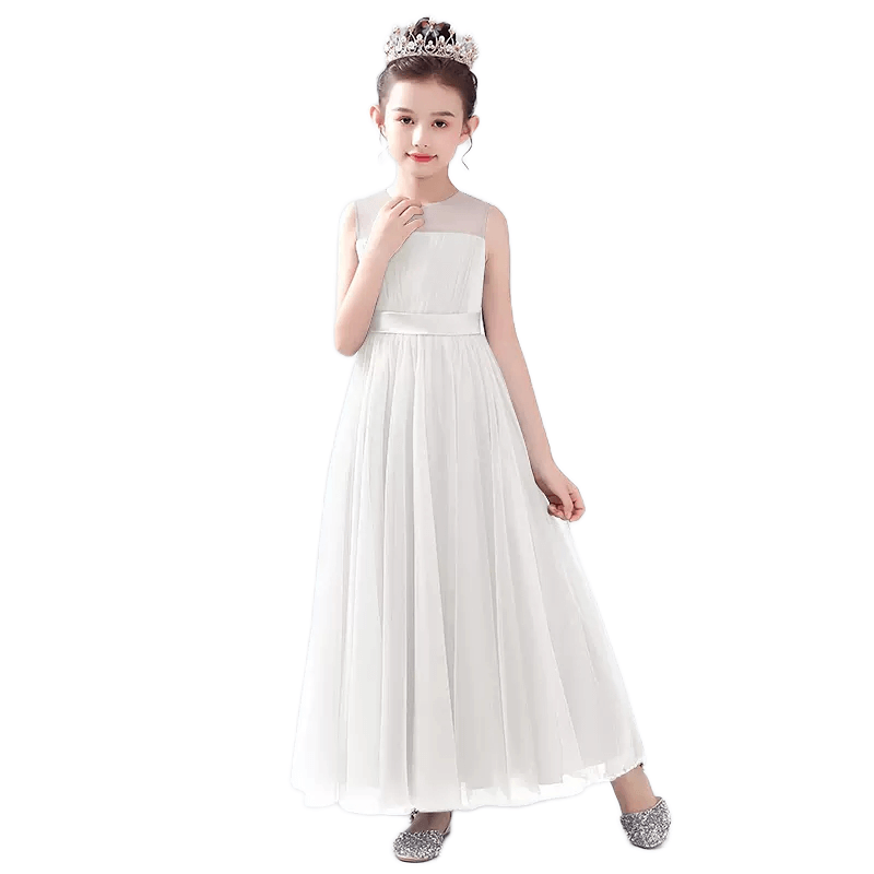 Dideyttawl Dusty Blue Flower Girl Dress Sleeveless Tulle Floor-Length Gown