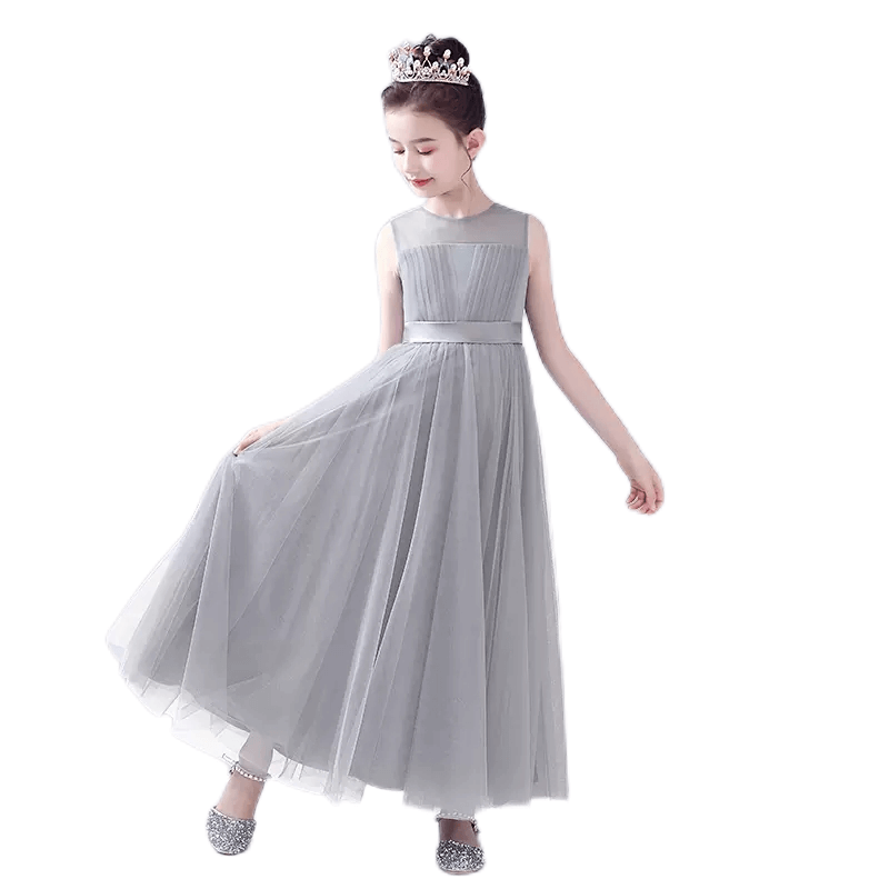 Dideyttawl Dusty Blue Flower Girl Dress Sleeveless Tulle Floor-Length Gown