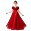 Dideyttawl Velvet Girls Formal Dress With V Neck Puff Sleeves
