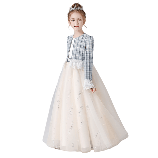 Champagne Junior Bridesmaid Dresses Tulle Flower Girl Dresses Ball Gown For Teens Floor Length