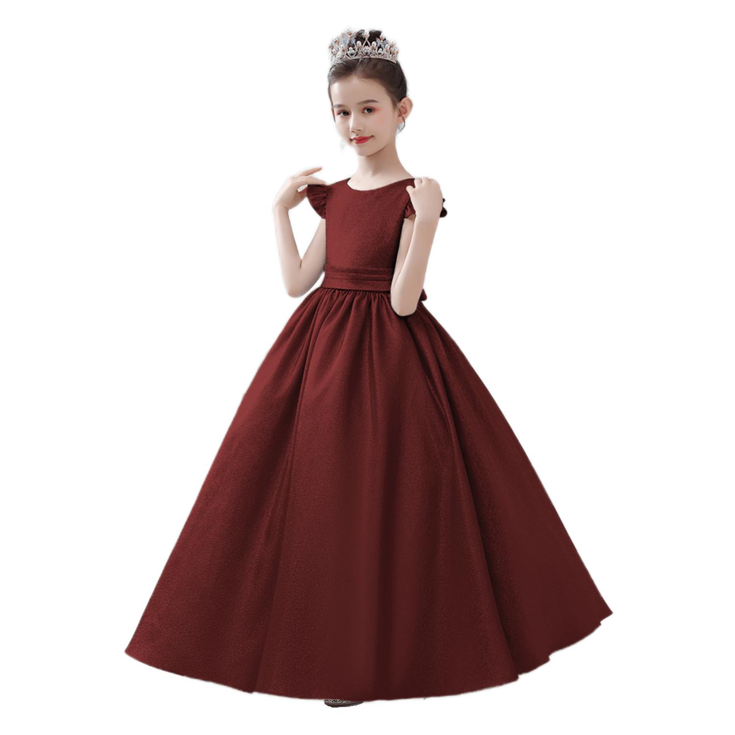 Satin Girls Formal Dress | Flutter Sleeves V Back