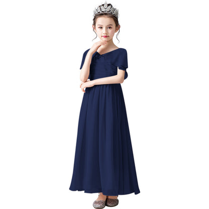 V-Neck Flower Girl Dresses Little Girl Bridesmaid Dress Chiffon Princess Party Dress Sleeveless
