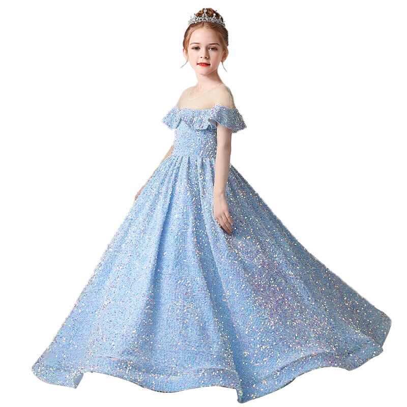 Sheer Neckline Sequin Ball Gown For Teens Junior Formal Occasion Dress