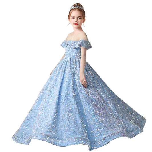 Sheer Neckline Sequin Ball Gown For Teens Junior Formal Occasion Dress