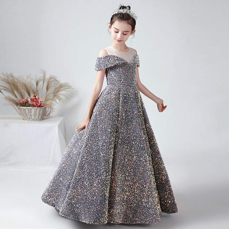Dideyttawl Girls Princess Dress Off Shoulder Sequin Ball Gown for Wedding Party Hauptbild
