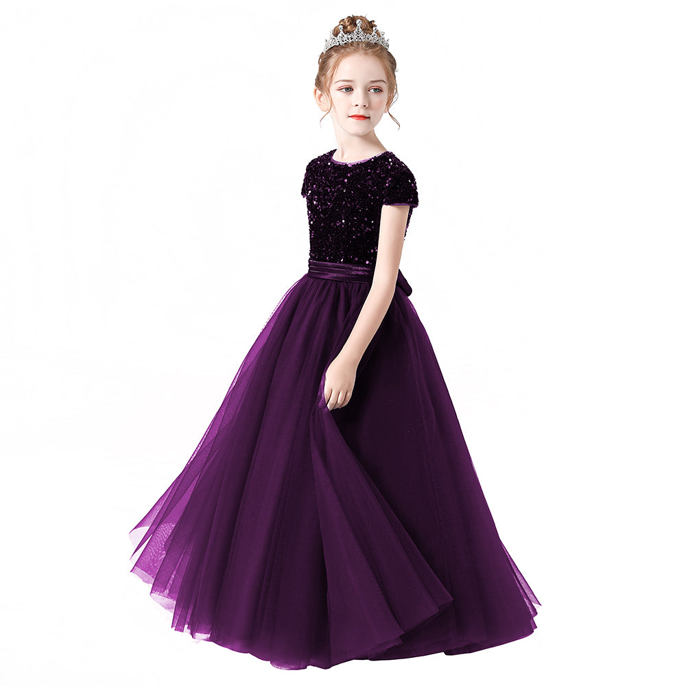 Flower Girl Dresses Sequins Wedding Jr Bridesmaid Puffy Tulle Skirt Girls Birthday Party Princess Dress Floor Length Pageant Gown, Purple / 14 Flower Girl Dresses Sequins Wedding Jr Bridesmaid Puffy Tulle Skirt Girls Birthday Party Princess Dress Floor Length Pageant Gown, Purple / 14