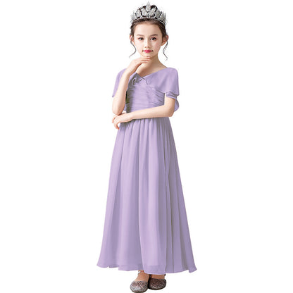 V-Neck Flower Girl Dresses Little Girl Bridesmaid Dress Chiffon Princess Party Dress Sleeveless