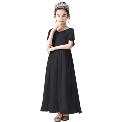 V-Neck Flower Girl Dresses Little Girl Bridesmaid Dress Chiffon Princess Party Dress Sleeveless