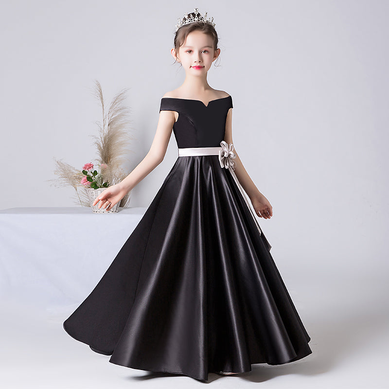 Girls Black Formal Dresses Satin Special Occasion Dresses For Teens Evenning Dress Floor Length