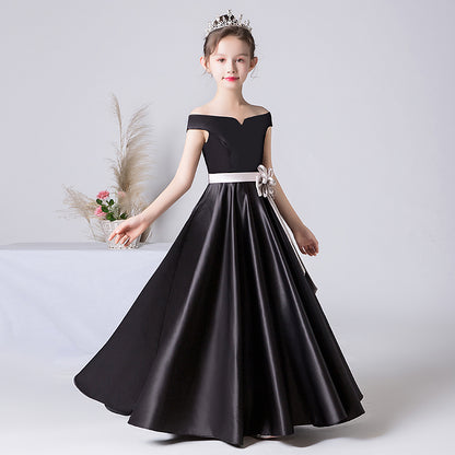 Girls Black Formal Dresses Satin Special Occasion Dresses For Teens Evenning Dress Floor Length