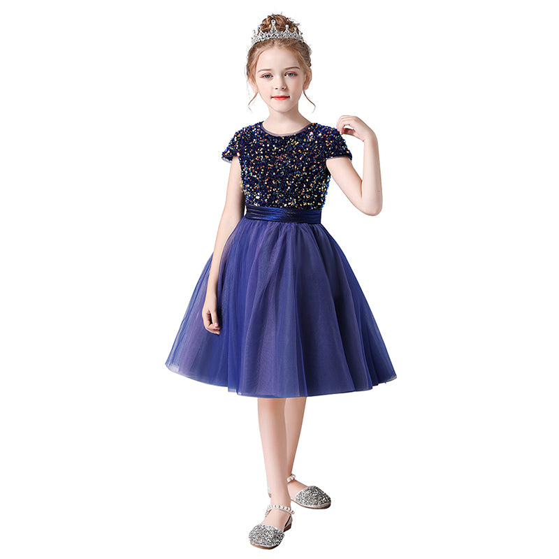 Girls Formal Dresses Mini Sequins Flower Girl Dresses Short Tulle Juniors Bridesmaid Girls Special Occasion Dresses