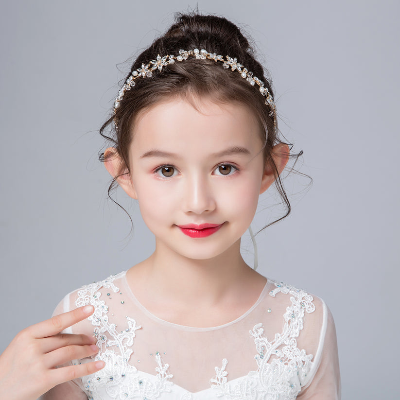 Gold Crystal Pearl Hair Accessories Front View