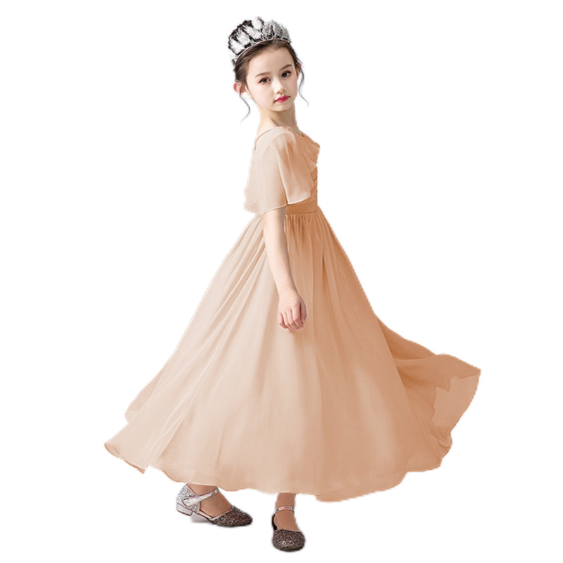 V-Neck Flower Girl Dresses Little Girl Bridesmaid Dress Chiffon Princess Party Dress Sleeveless, Champagne / 10 V-Neck Flower Girl Dresses Little Girl Bridesmaid Dress Chiffon Princess Party Dress Sleeveless, Champagne / 10