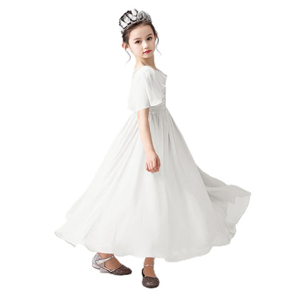 V-Neck Flower Girl Dresses Little Girl Bridesmaid Dress Chiffon Princess Party Dress Sleeveless