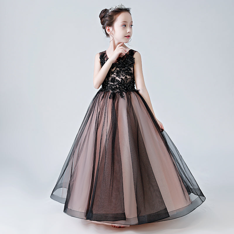 Junior Beaded Special Occasion Dresses V-Neck Princess Party Dress For Girls Tulle Ball Gown