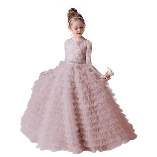 First Communion Dresses For Girls Princess Birthday Party Gown Floor Length Long Sleeves Flower Girls Dress