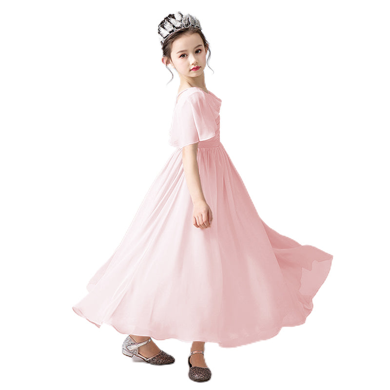 V-Neck Flower Girl Dresses Little Girl Bridesmaid Dress Chiffon Princess Party Dress Sleeveless