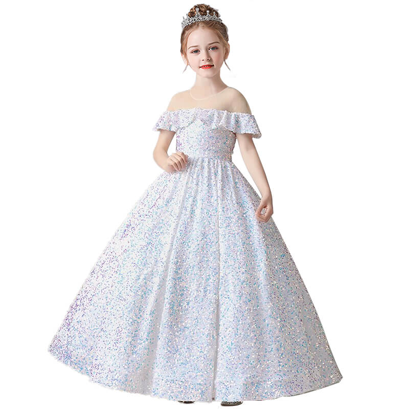 Sheer Neckline Sequin Ball Gown For Teens Junior Formal Occasion Dress