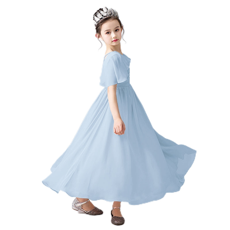V-Neck Flower Girl Dresses Little Girl Bridesmaid Dress Chiffon Princess Party Dress Sleeveless