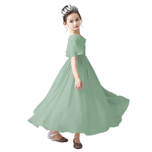 V-Neck Flower Girl Dresses Little Girl Bridesmaid Dress Chiffon Princess Party Dress Sleeveless