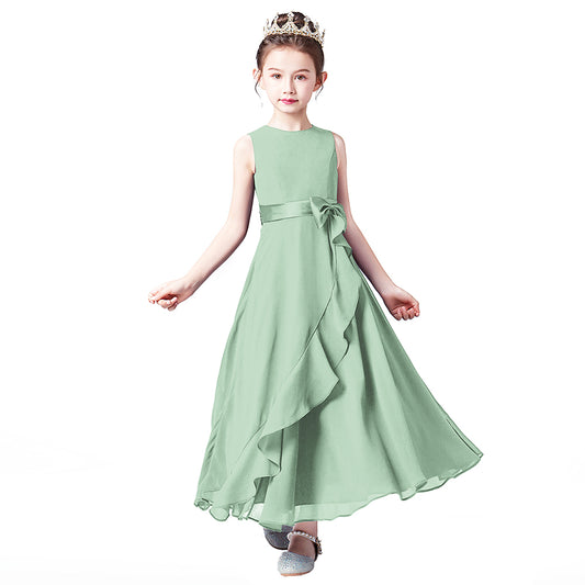 Dideyttawl Little Girls Long Juniors Bridesmaid Dress Wedding Chiffon Flower Girls Formal Party Pageant Dresses Sleeveless Maxi Dress