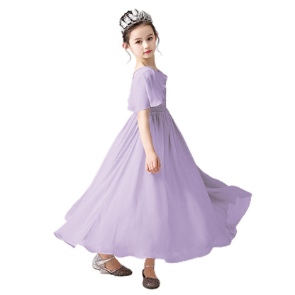 V-Neck Flower Girl Dresses Little Girl Bridesmaid Dress Chiffon Princess Party Dress Sleeveless