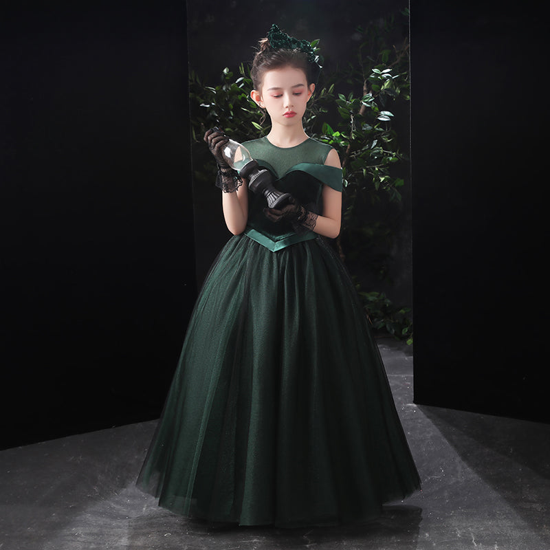Girls Christmas Dresses Dark Green Princess Dress Girls Puff Tulle Evening Dresses Floor Length