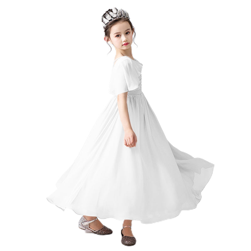 V-Neck Flower Girl Dresses Little Girl Bridesmaid Dress Chiffon Princess Party Dress Sleeveless