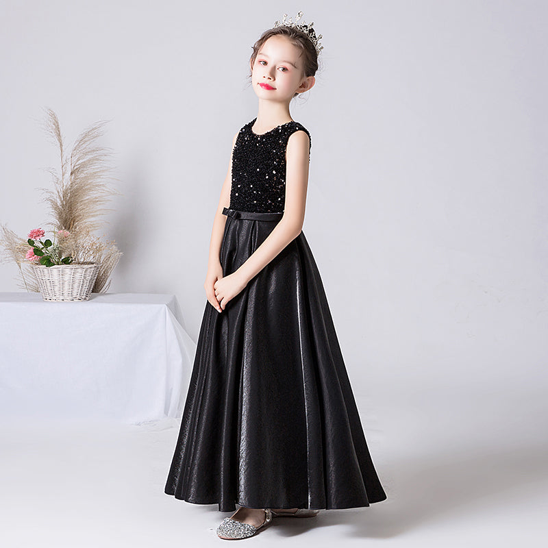 Satin Sequins Formal Dresses For Girls Special Occasion Dresses Elegant Birthday Party Dress