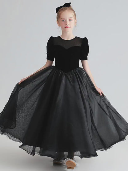 Black Formal Dresses For Teens Velvet Princess Special Occasion Dress Short Sleeve